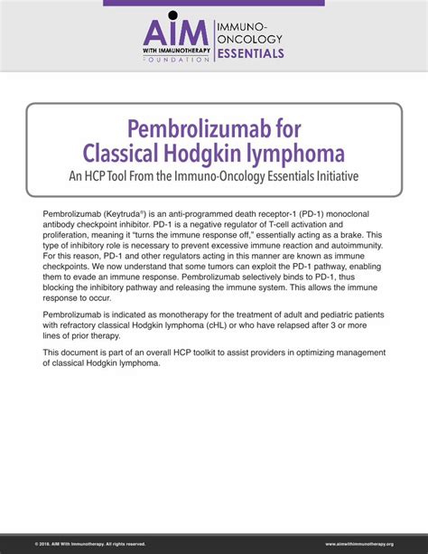 PDF Pembrolizumab For Classical Hodgkin Lymphomaaimwithimmunotherapy