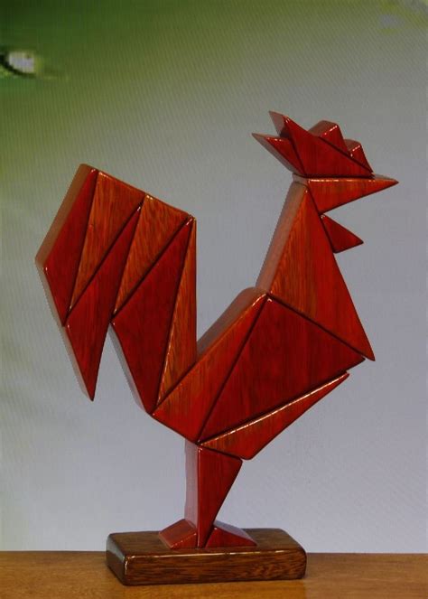 Rooster 2 Intarsia Patterns Bird Sculpture Wooden Bird