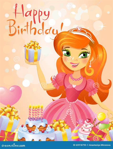 Happy Birthday Princess Greeting Card Cartoon Vector 65918795