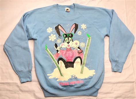 Snow Bunny Sweater 1989 80s Vintage Fresh Powder Sexy Cartoon Etsy
