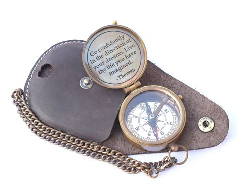 Neovivid Thoreaus Go Confidently Quote Engraved Compass With Stamped Leather Case Camping