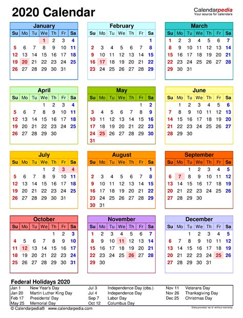 2020 Calendar - Free Printable Word Templates - Calendarpedia