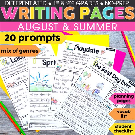 1st And 2nd Grade August Writing Prompts Print And Digital Lucky