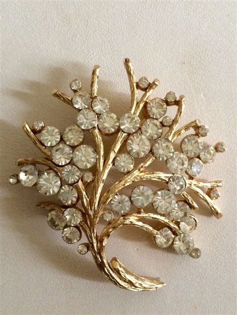 Golden Rhinestone Tree Brooch By Trifari Vintage S Etsy In