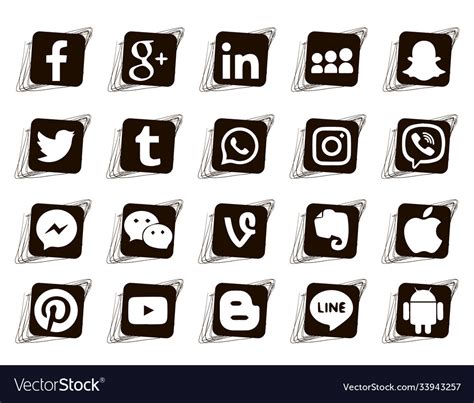 Collection Popular Social Media Icons Royalty Free Vector