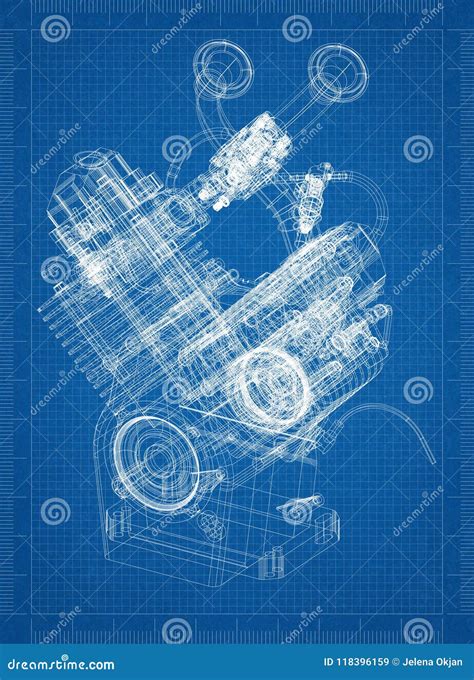 Car Engine Blueprint Stock Illustration Illustration Of Drawing