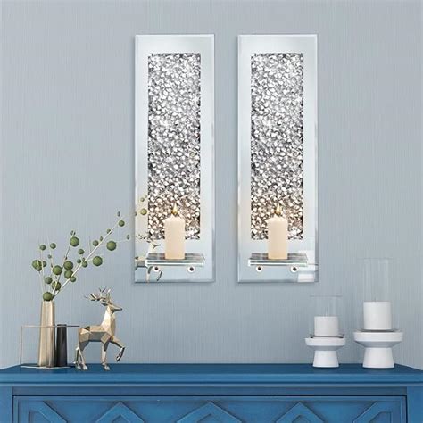 Crystal Crush Diamond Mirrored Candle Sconces Silver Wall