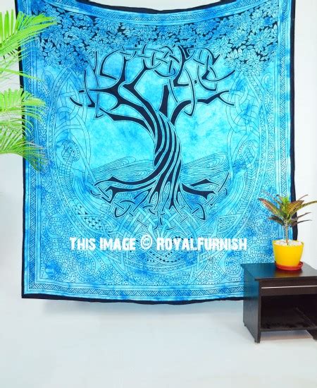 Turquoise blue tribal style medallions brushed polyester tree skirt. Turquoise Blue Boho Celestial Tree Tapestry - RoyalFurnish.com