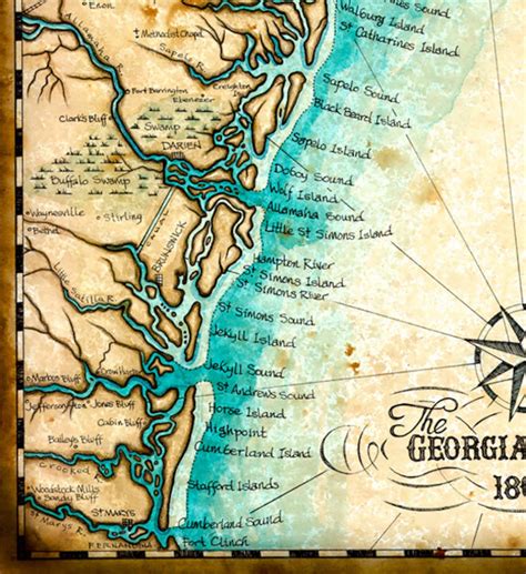Georgia Coast Map Art C 1865 11 X 14 Hand Etsy Uk