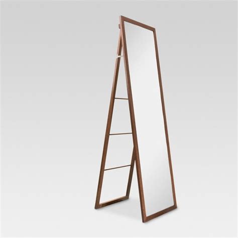 Oval natural rattan floral mirror. Wood Ladder Standing Floor Mirror Walnut - Threshold™ : Target
