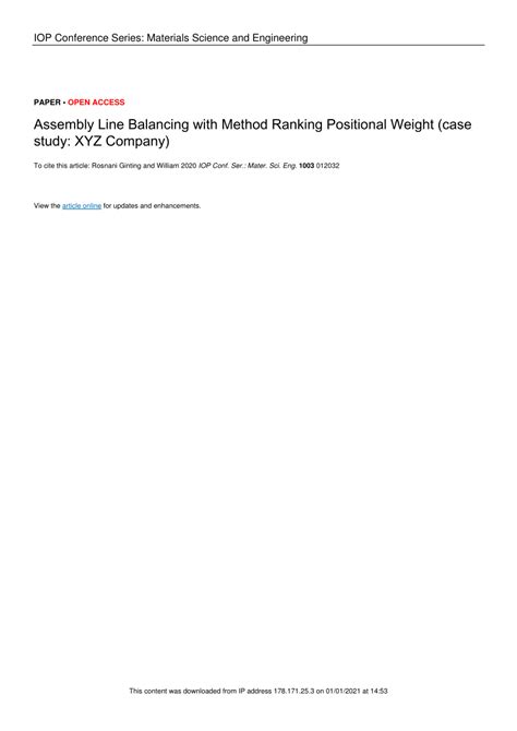 Pdf Assembly Line Balancing With Method Ranking Positional Weight