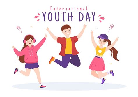 Feliz Día Internacional De La Juventud Linda Ilustración De Dibujos