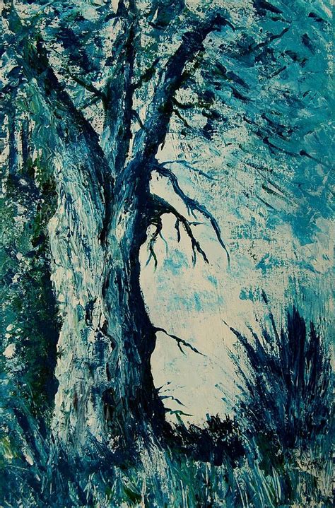 Blue Tree Painting By Veronique Radelet Fine Art America