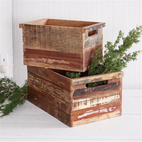 Reclaimed Wood Crates Set Of Two Wooden Treasure