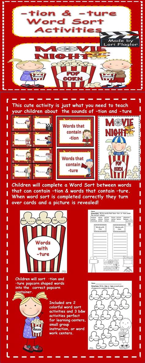 Printable phonics worksheets for kids. tion and -ture Word Work Activities | The o'jays and Fun