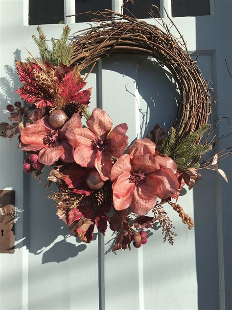Coral Magnolia Grapevine Wreath for Door. Wreaths After | Etsy | Diy grapevine wreath, Grapevine ...