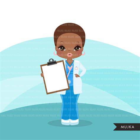 Afro Doctor Clipart With Scrubs Patient Chart Graphics Print And Cu
