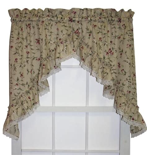 Cherry Blossoms Country Print Ruffled Swags Window Curtains Pair