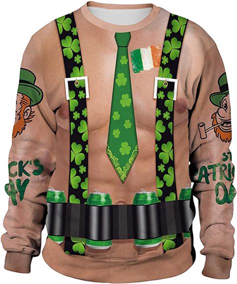 Fulltime Tm Men St Patricks Day T Shirt Comfy Cartoon 3d Printed Long Sleeve Round Neck