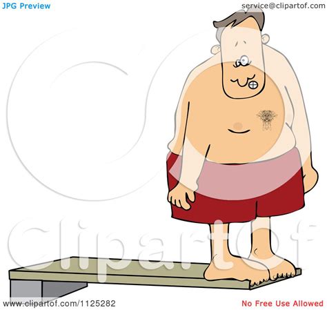 Cartoon Of A Nervous Man On A High Dive Board Royalty