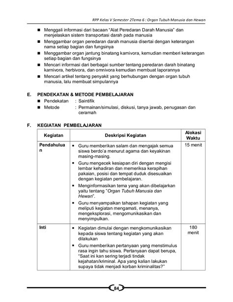 Pendidikan jasmani olahraga dan kesehatan. 6 rpp sd kelas 5 semester 2 organ tubuh manusia dan hewan