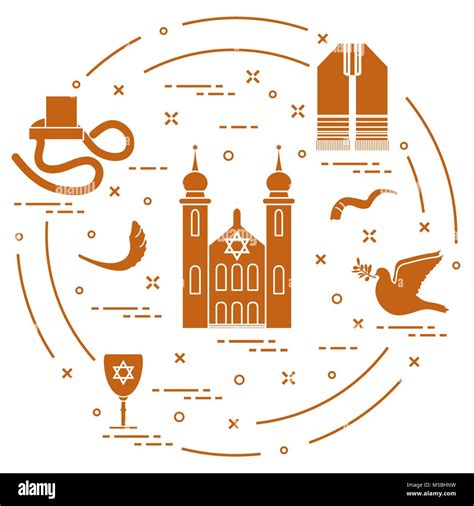 Jüdische Symbole: tfillin, Synagoge, Schaf Horn, Taube, David Star's