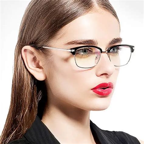 women eyeglasses frames photometric retro metal half frame glasses metal leg decorative eye