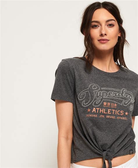 womens athletics knot front t shirt in dark grey superdry