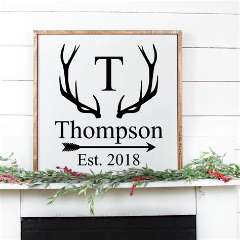 Personalized Antler Wood Sign Custom Farmhouse Antler Wood Sign