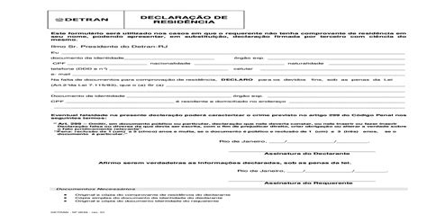 Declaração De Residencia Do Detran Rj