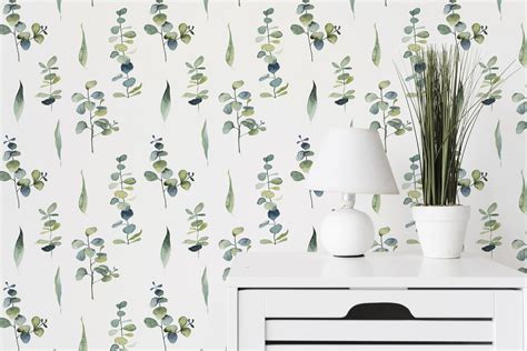 Watercolor Green Leaf Pattern Wallpaper Peel And Stick Removable
