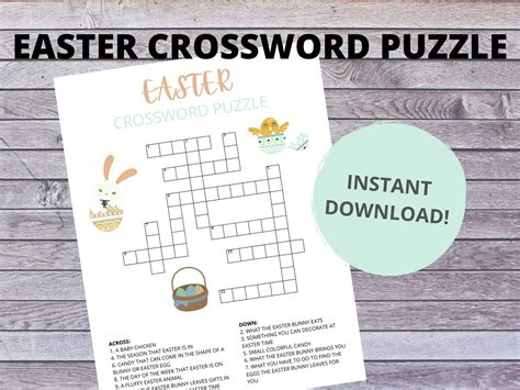 Easy Easter Crossword Puzzle Printable Easter Activity Classroom Game