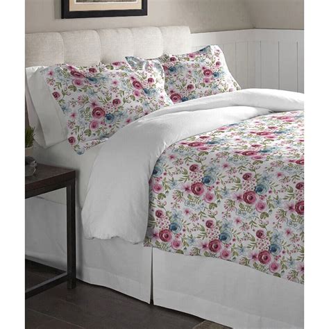 Blue Pink Floral Roses 4pc Flannel Sheet Set Twin Xl Full Queen Cal