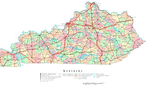 Printable Political Map Of Kentucky Poster 20 X 30 20 Inch By 30 Inch