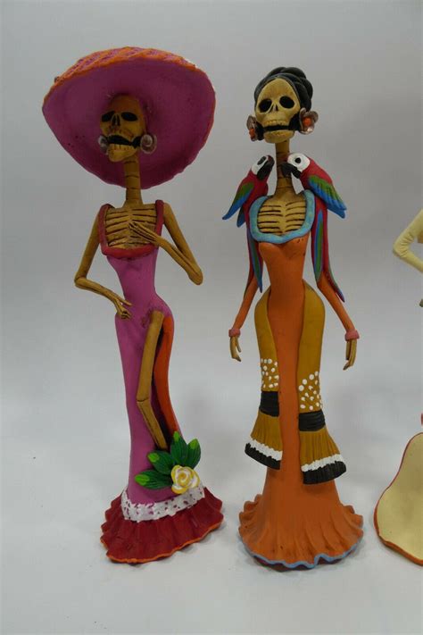 4 Catrina Set Handmade Clay Sculpture Figurines Lot Mexican Etsy