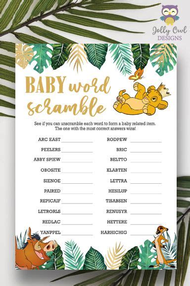 Jungle Safari Lion King Baby Shower Baby Word Scramble Game In 2020