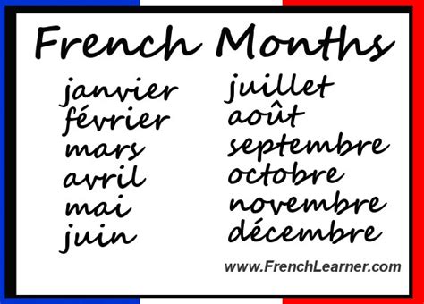 French Months Of The Year