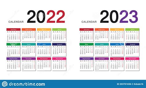 Colorful Year 2022 And Year 2023 Calendar Horizontal