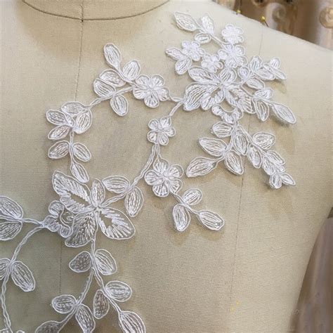 Two Pieces White Embroidery Flower Lace Applique Patchbridal Etsy