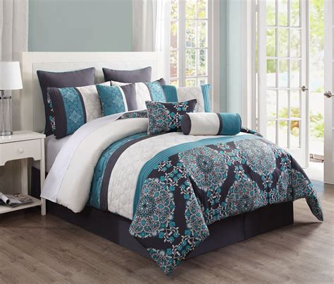 10 Piece Justine Charcoal And Teal Reversible Comforter Set