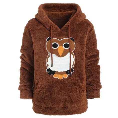 Women Winter Hoodies Long Sleeve Owl Pattern Hooded Harajuku Sweatshirt Pullover Blouse Top