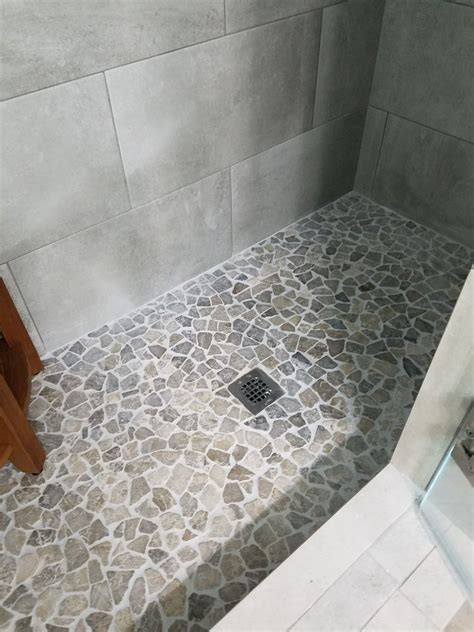 Stone Grey Mosaic Pebble Tile Shower Flooring Pebble Tile Shower