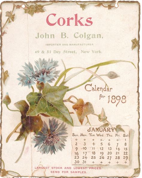 1898 Color Lithographed Calendar 6 Pages From