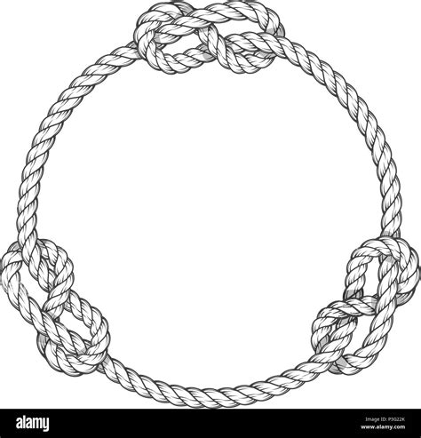Rope Circle Round Rope Frame With Knots Vintage Style Stock Vector