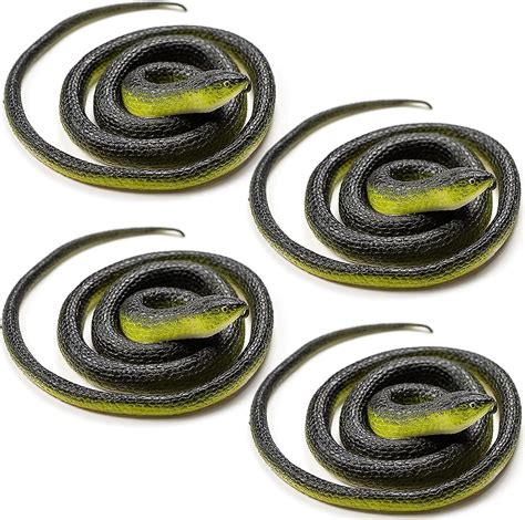 Fake Snake Rubber Snake 4 Pieces Realistic Black Mamba Snakes For