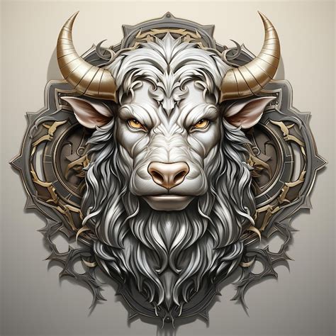 Premium Ai Image Bull Emblem Illustration In Silver Circle Logo White