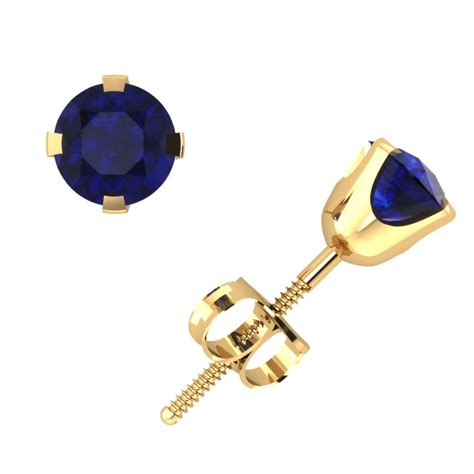 Jewelwesell Genuine 34carat Round Cut Blue Sapphire Stud Earrings