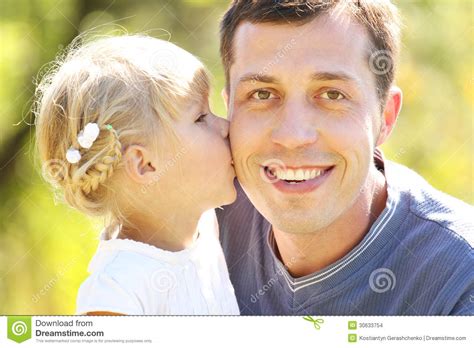 Father With His Little Daughter On Nature Stock Photo Image Of