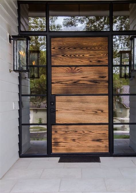 Modern Glass Entry With Organic Wood Door Blackiron Minimal