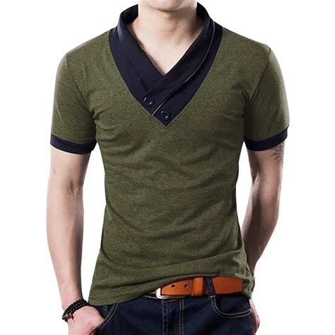 Buy Ytd 100 Cotton Mens Casual V Neck Button Slim Muscle Tops Tee